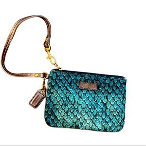 Coach Snakeskin Turquoise Wristlet